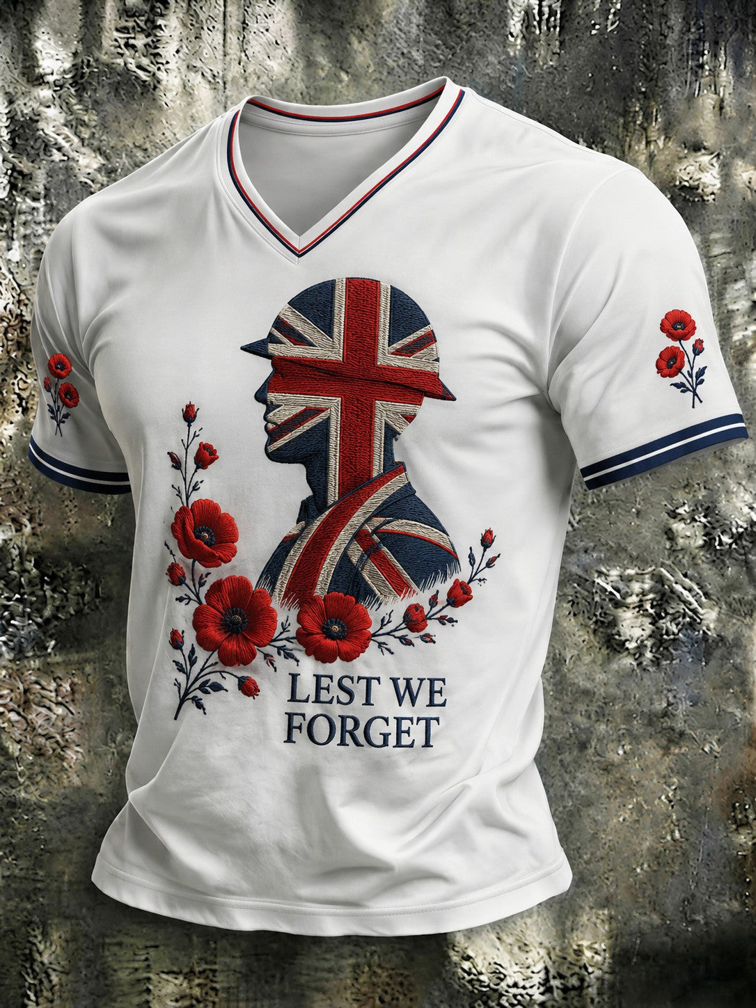 Men's Lest We Forget Printed V-neck T-shirt