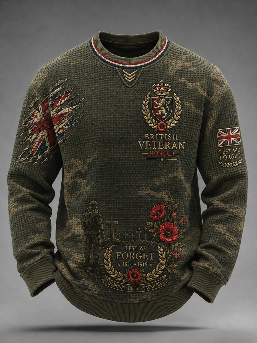 Men's Veteran Memorial Camo-Print Long-Sleeve Waffle-Knit Top