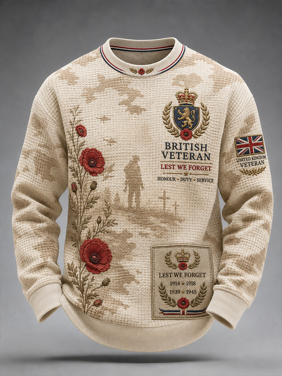 Men's Veteran Memorial Camo-Print Long-Sleeve Waffle-Knit Top