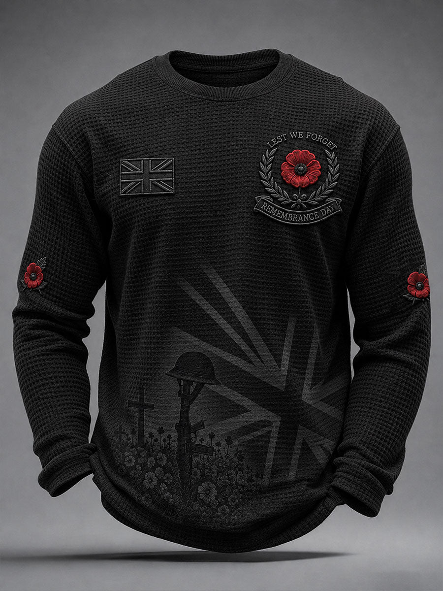 Men's Remembrance Day Lest We Forget Waffle Long Sleeve T-Shirt