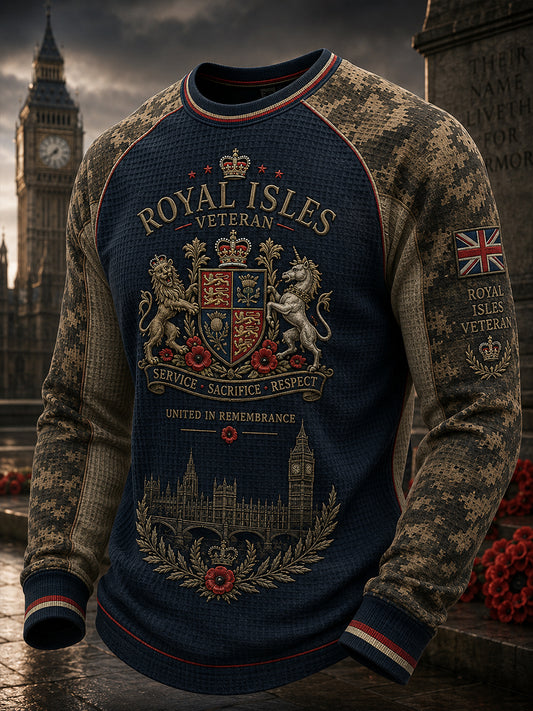 Men's Vintage-Style Camo-Print Waffle-Knit Raglan Long-Sleeve Top