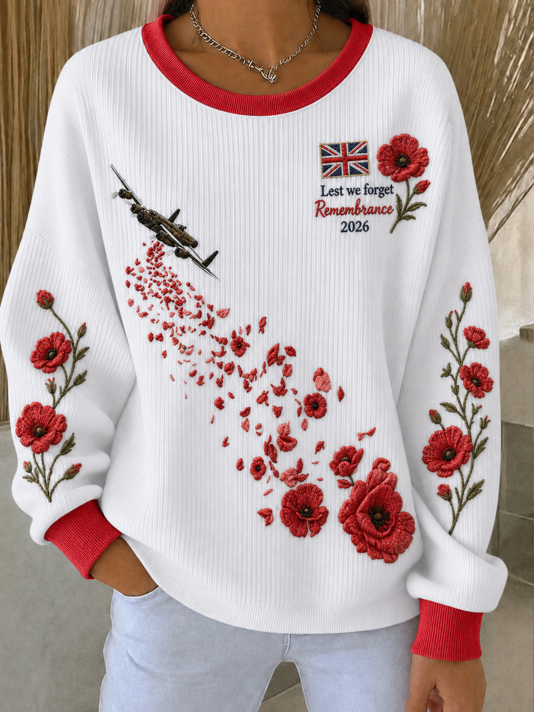 Women's Remembrance Day Ribbed Round-Neck Sweatshirt