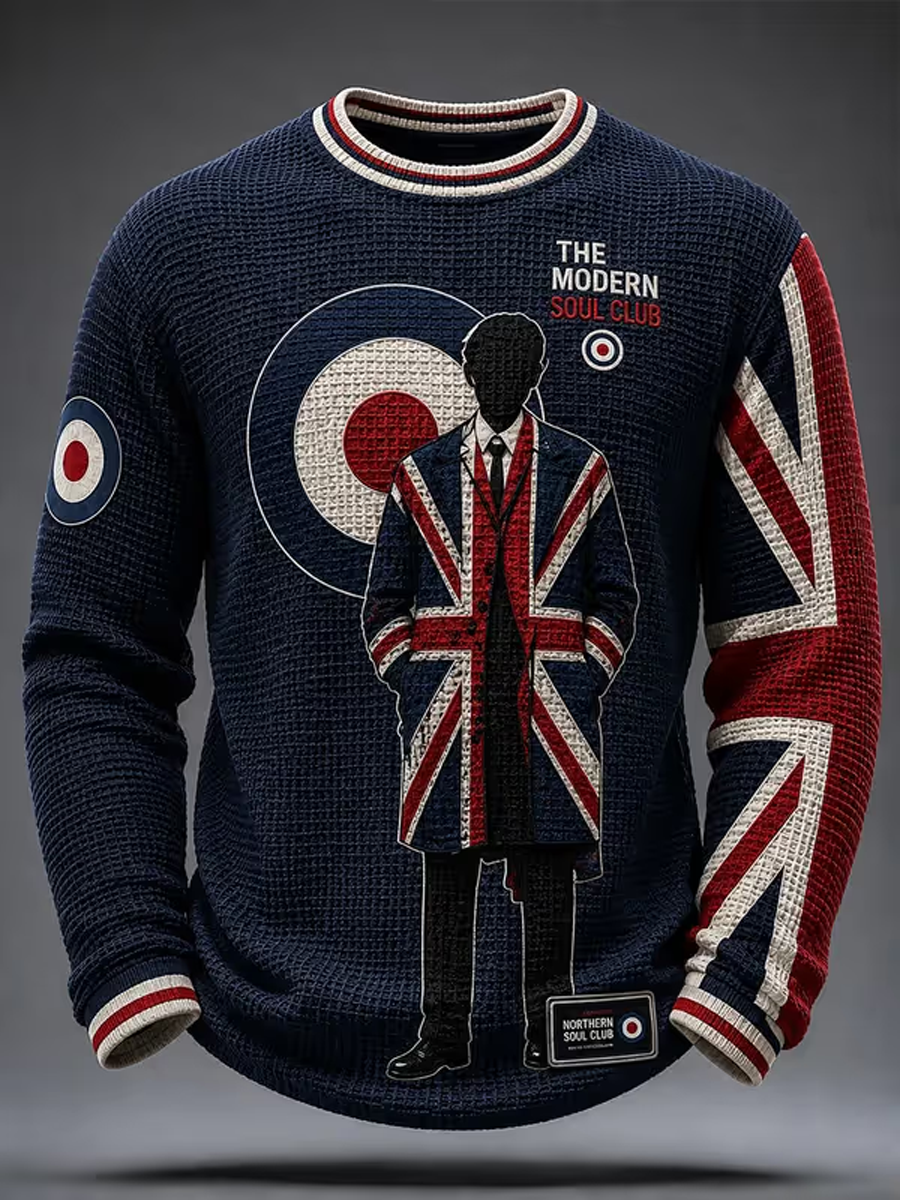 Men's UK Music Lover Mods Culture Printed Waffle Long Sleeve T-Shirt