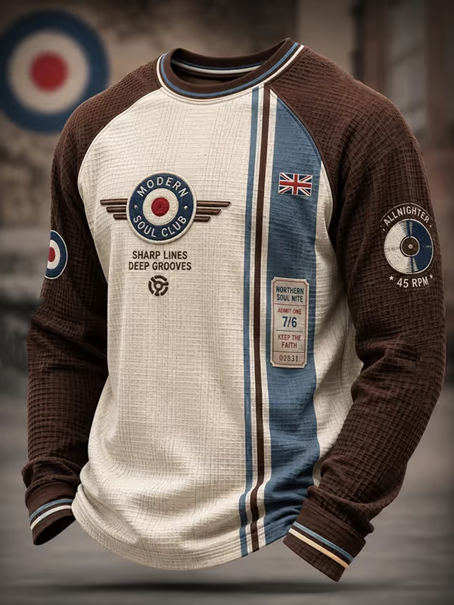 Men's UK Music Lover Mods Culture Printed Waffle Sweatshirt
