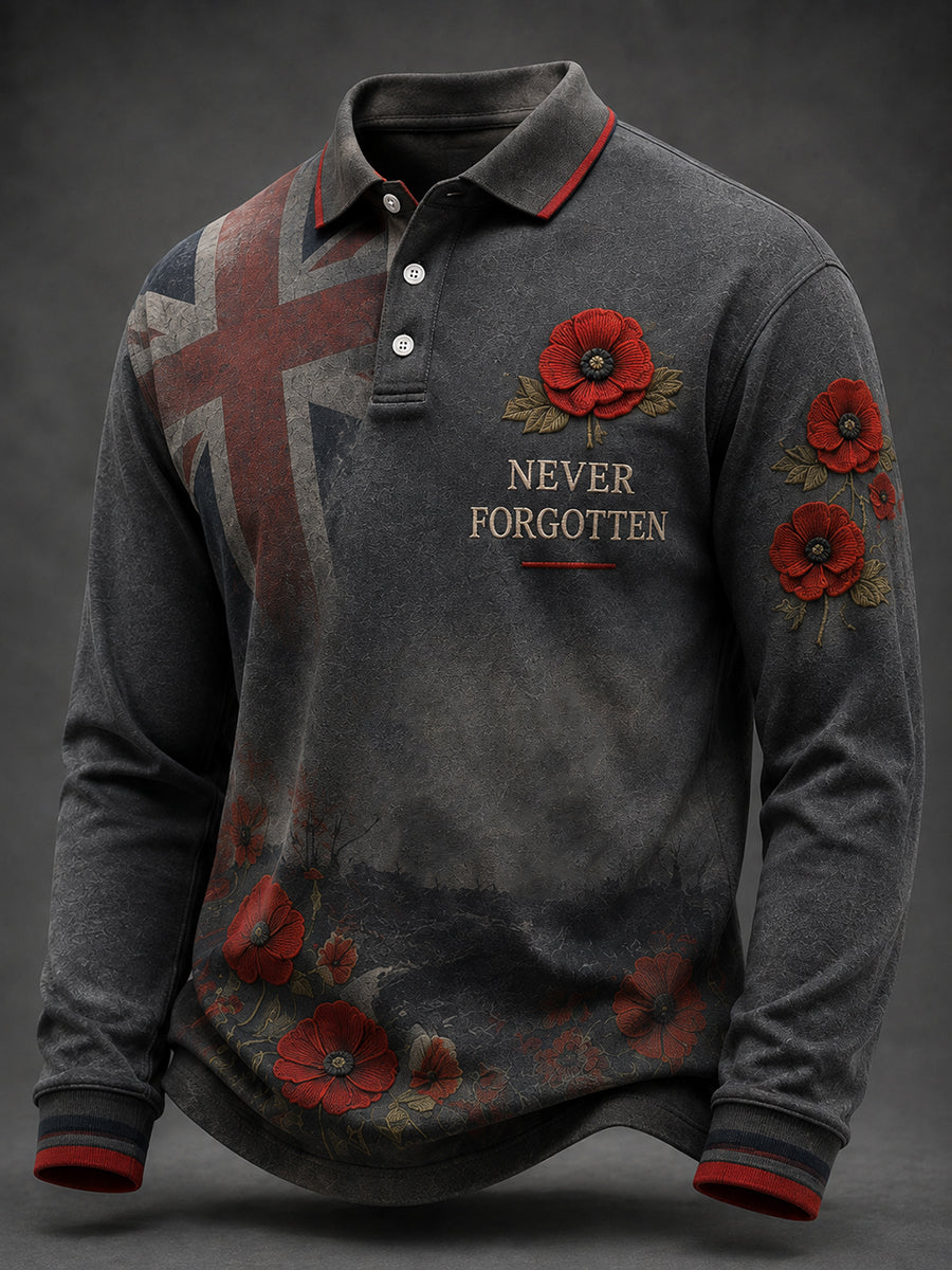 Men's Remembrance Day Lest We Forget Printed Long Sleeves Shirt