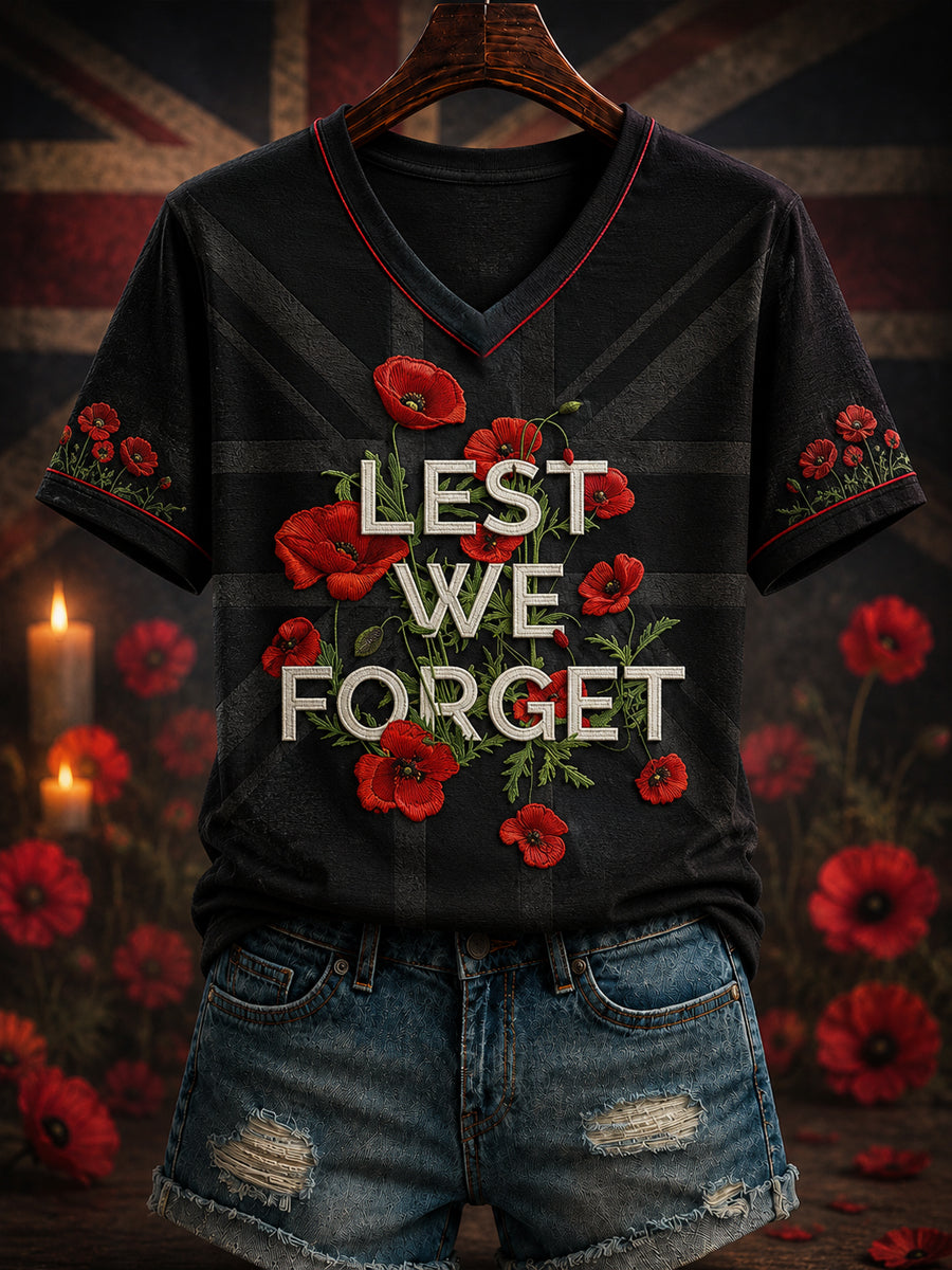 Women's Remembrance Day Printed V-neck T-shirt