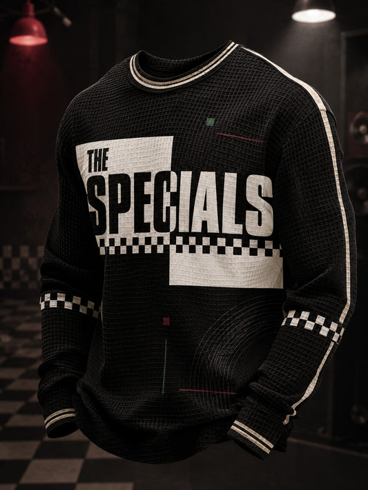 Men's Ska Revival Style Printed Waffle Long Sleeve T-Shirt