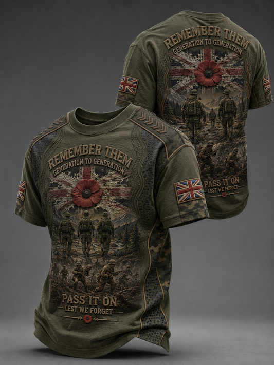 Men's REMEMBER THEM GENERATION TO GENERATION PASS IT ON LEST WE FORGET t-shirt