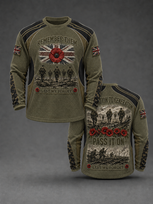 Men's REMEMBER THEM GENERATION TO GENERATION PASS IT ON LEST WE FORGET Waffle Long Sleeve T-Shirt