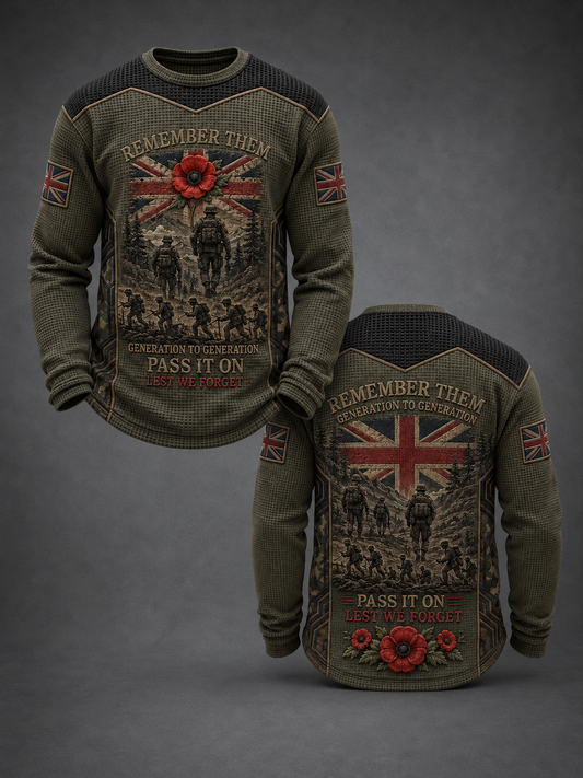 Men's REMEMBER THEM GENERATION TO GENERATION PASS IT ON LEST WE FORGET  Waffle Long Sleeve T-Shirt