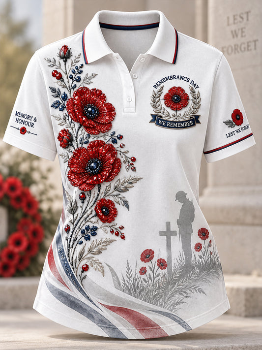 Women's Short-Sleeve Polo Shirt With Remembrance Day Commemorative Print