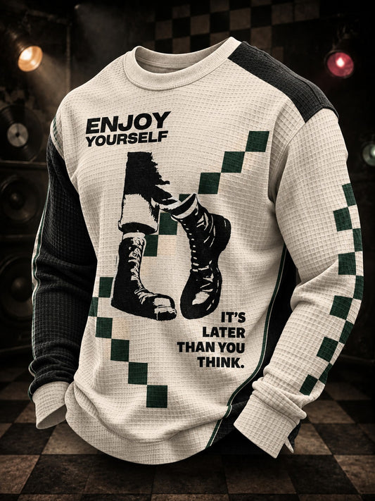 Men's Ska Revival Style Printed Waffle Long Sleeve T-Shirt