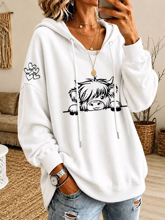 Women’s Highland Cow Print Casual Hoodie