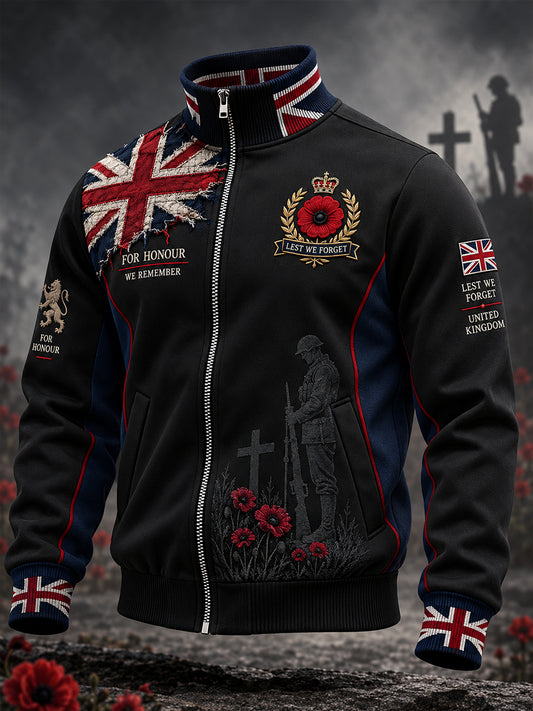 Men's Remembrance Day Print Stand-Collar Zip-Up Jacket