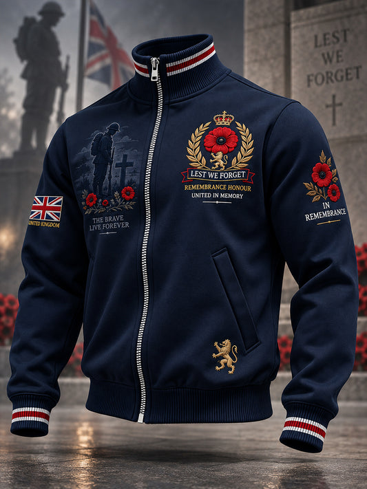 Men's Remembrance Day Print Stand-Collar Zip-Up Jacket