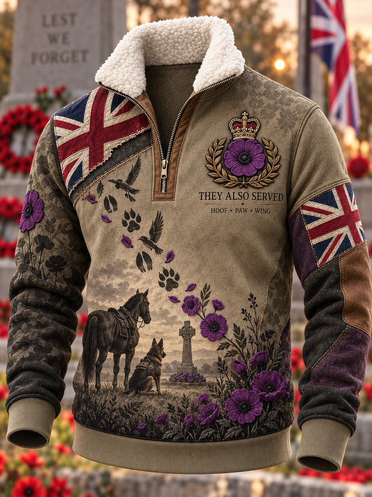 Men's UK Remembrance Day War Animals Memorial Fleece-Lined Sweatshirt