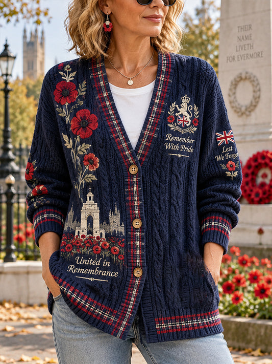 Women's Remembrance Day Print Knit Cardigan