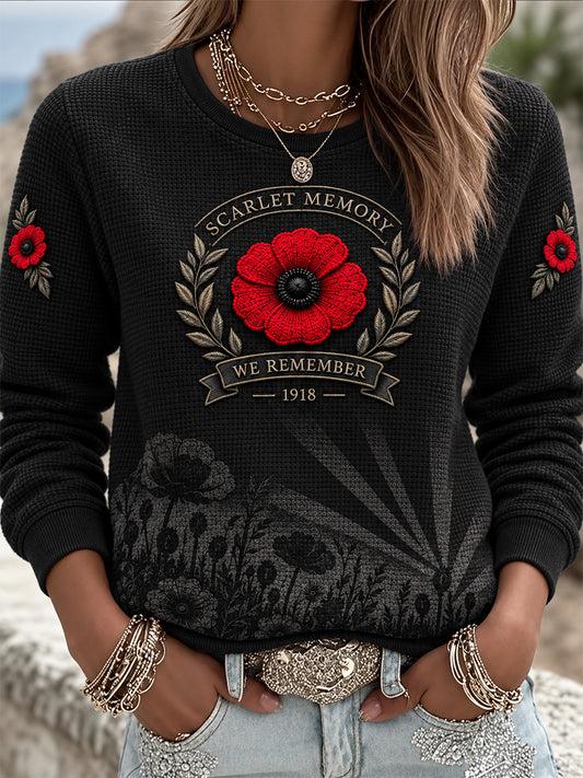 Women's Remembrance Day Lest We Forget Long-Sleeve Waffle Sweatshirt