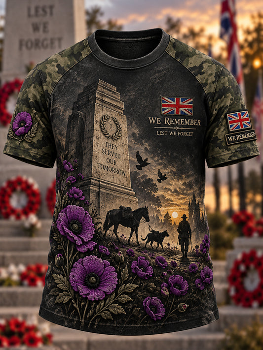 Men's Uk Remembrance Day War Animals Memorial Short Sleeve T-Shirt
