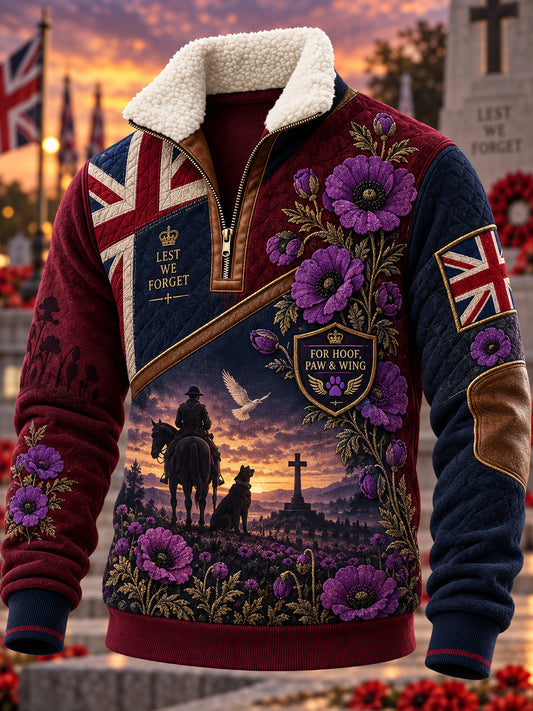 Men's UK Remembrance Day War Animals Memorial Fleece-Lined Sweatshirt