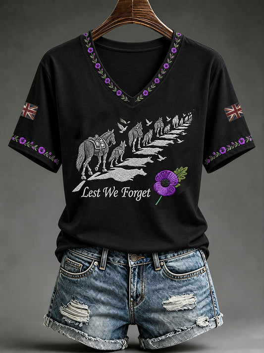 Women's Lest We Forget Print Short-sleeved T-shirt
