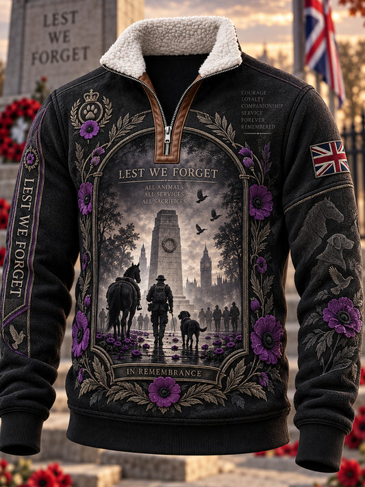 Men's UK Remembrance Day War Animals Memorial Fleece-Lined Sweatshirt