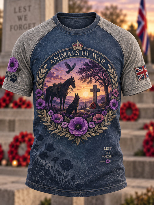 Men's Uk Remembrance Day War Animals Memorial Short Sleeve T-Shirt