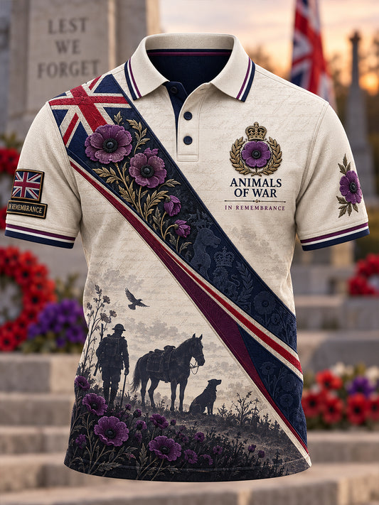 Men's Uk Remembrance Day War Animals Memorial Short Sleeve Shirt