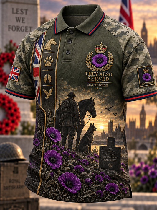 Men's Uk Remembrance Day War Animals Memorial Short Sleeve Shirt