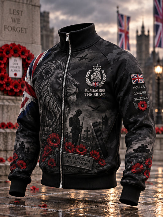 Men's Remembrance Day Print Zip-Up Mock-Neck Jacket