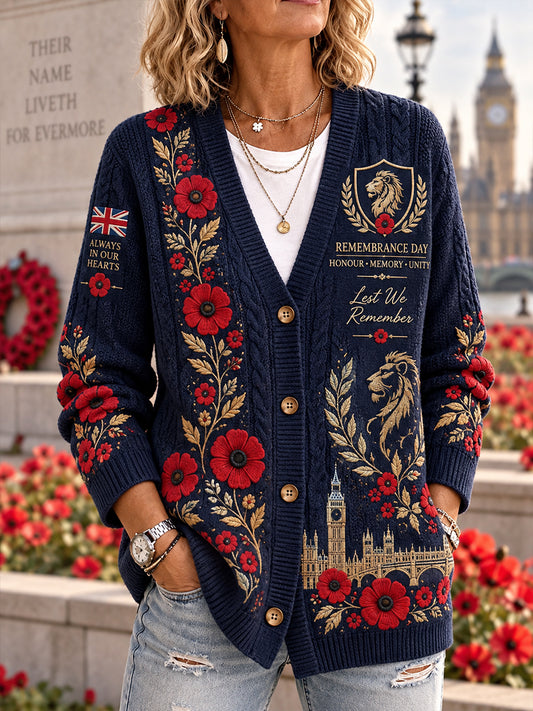 Women's Remembrance Day Print Knit Cardigan