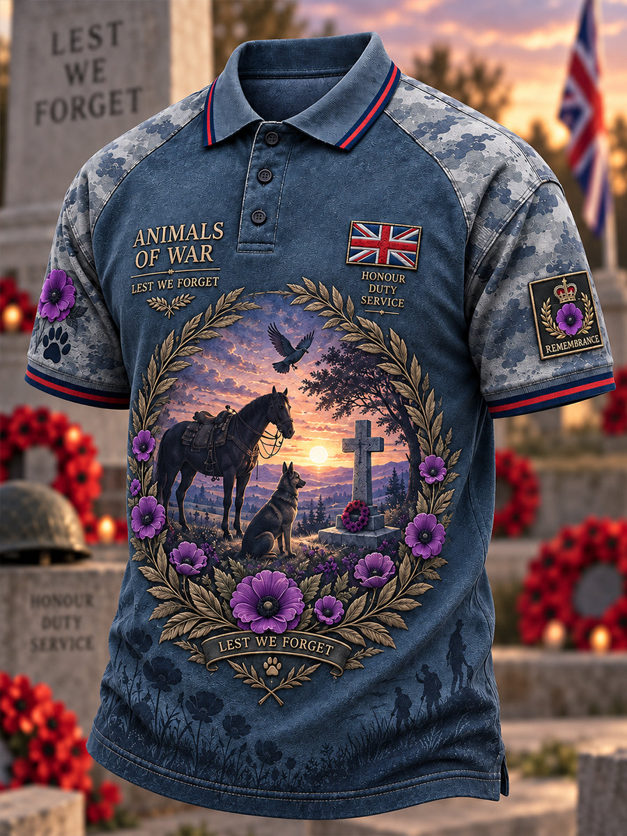 Men's Uk Remembrance Day War Animals Memorial Short Sleeve Shirt