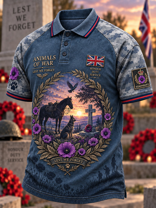 Men's Uk Remembrance Day War Animals Memorial Short Sleeve Shirt
