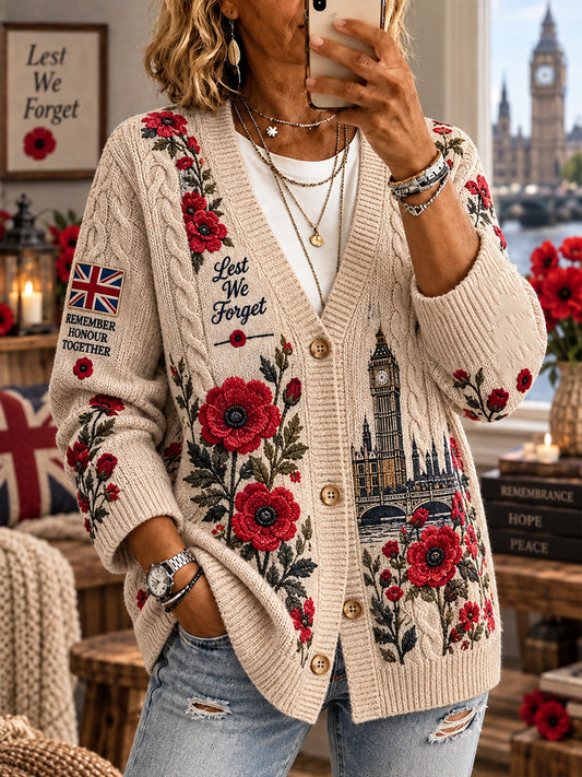 Women's Remembrance Day Print Knit Cardigan