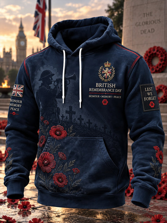 Men's Long-Sleeve Hoodie With Remembrance Day Commemorative Print