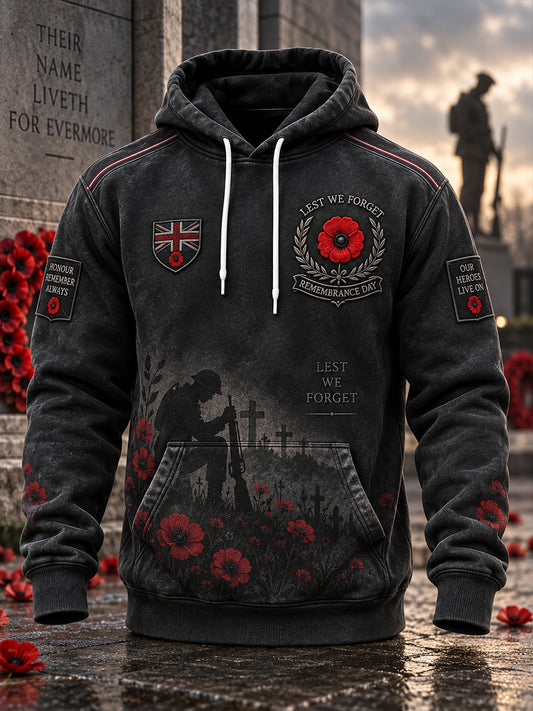 Men's Long-Sleeve Hoodie With Remembrance Day Commemorative Print