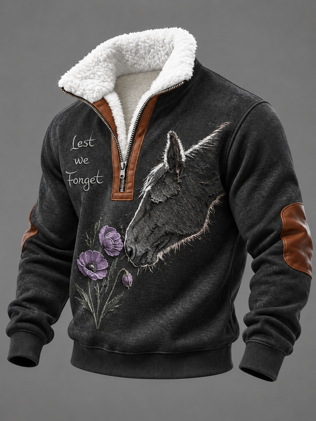 Men's Remembering The Animals Of War Plush Stand Collar Shirt