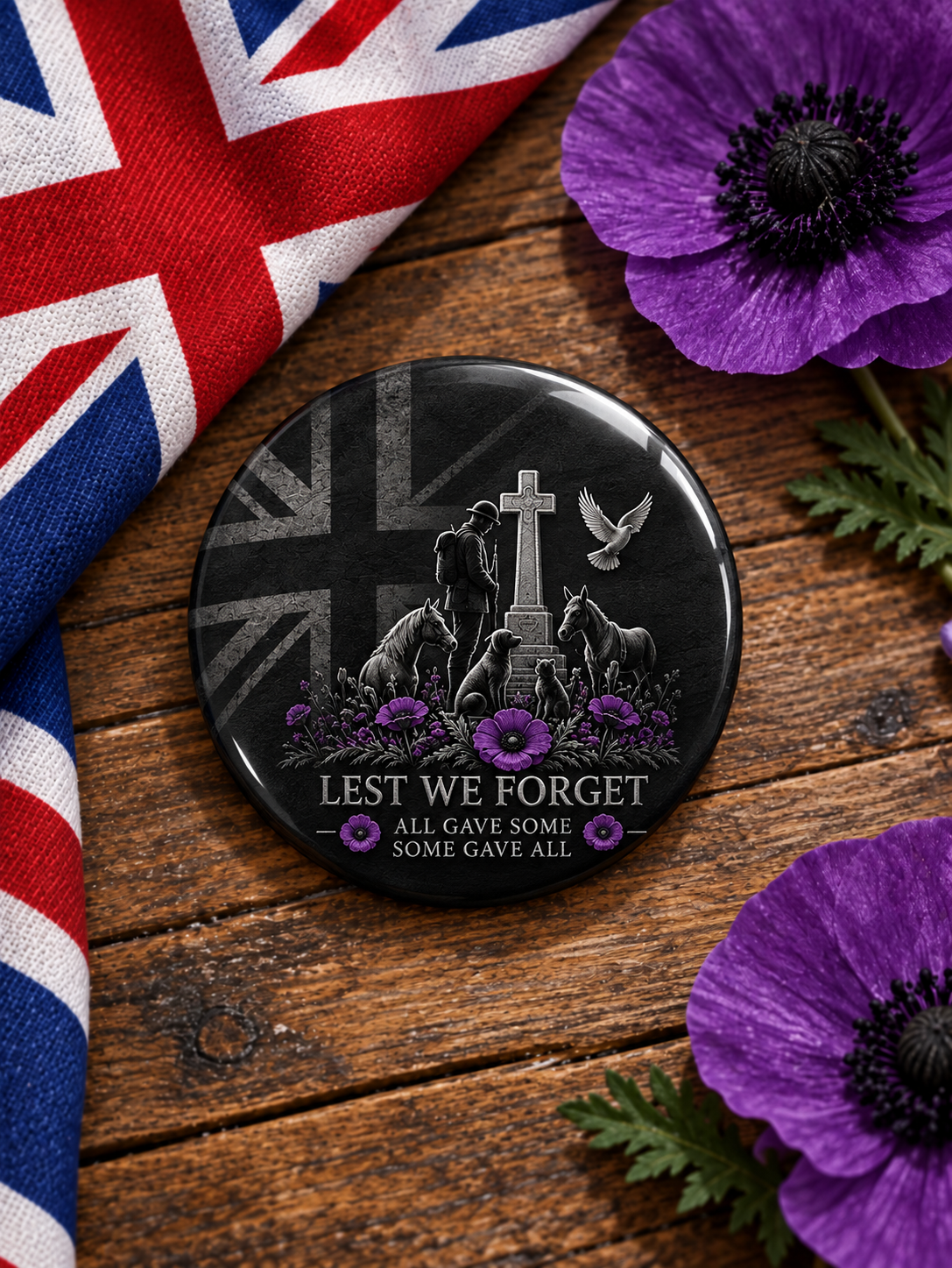 Unisex Lest We Forget The Animals Too Print Badge
