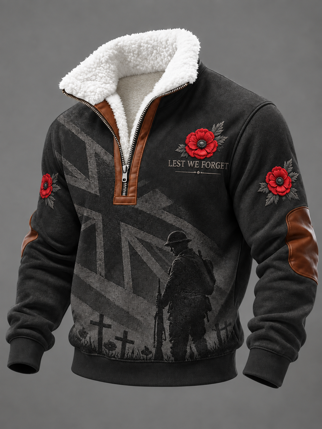 Men's Remembrance Day Plush Stand Collar Shirt
