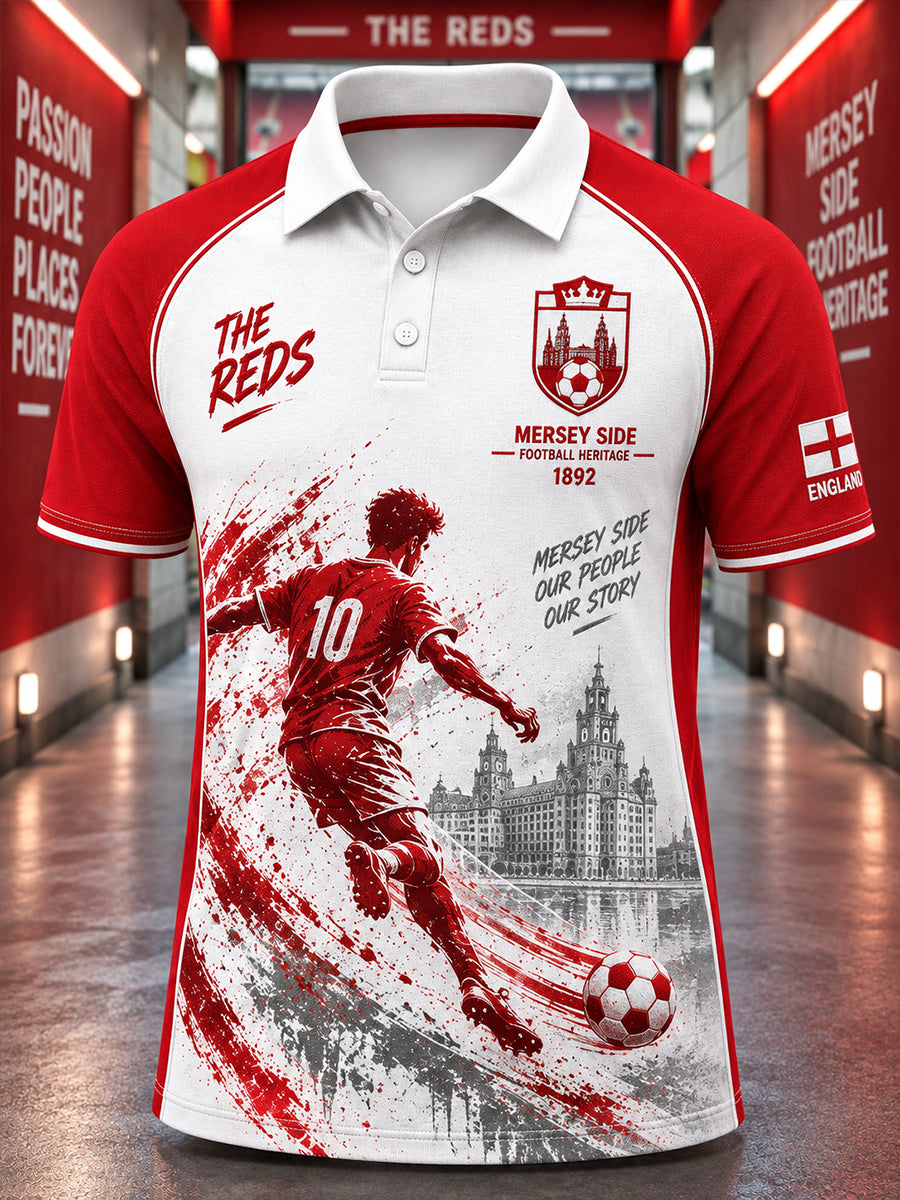 Men's Short-Sleeve Raglan Polo Shirt With Soccer-Themed Print