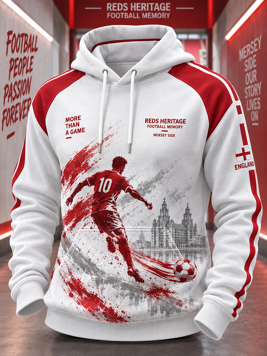 Men's Long-Sleeve Hooded Sweatshirt With Soccer-Themed Print