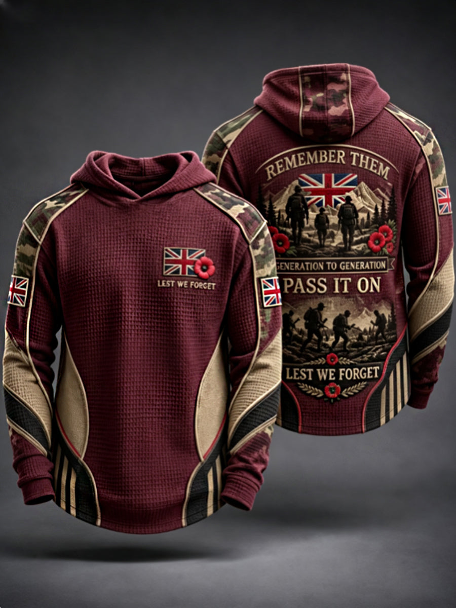 Men's REMEMBER THEM GENERATION TO GENERATION PASS IT ON LEST WE FORGET Waffle Hoodie