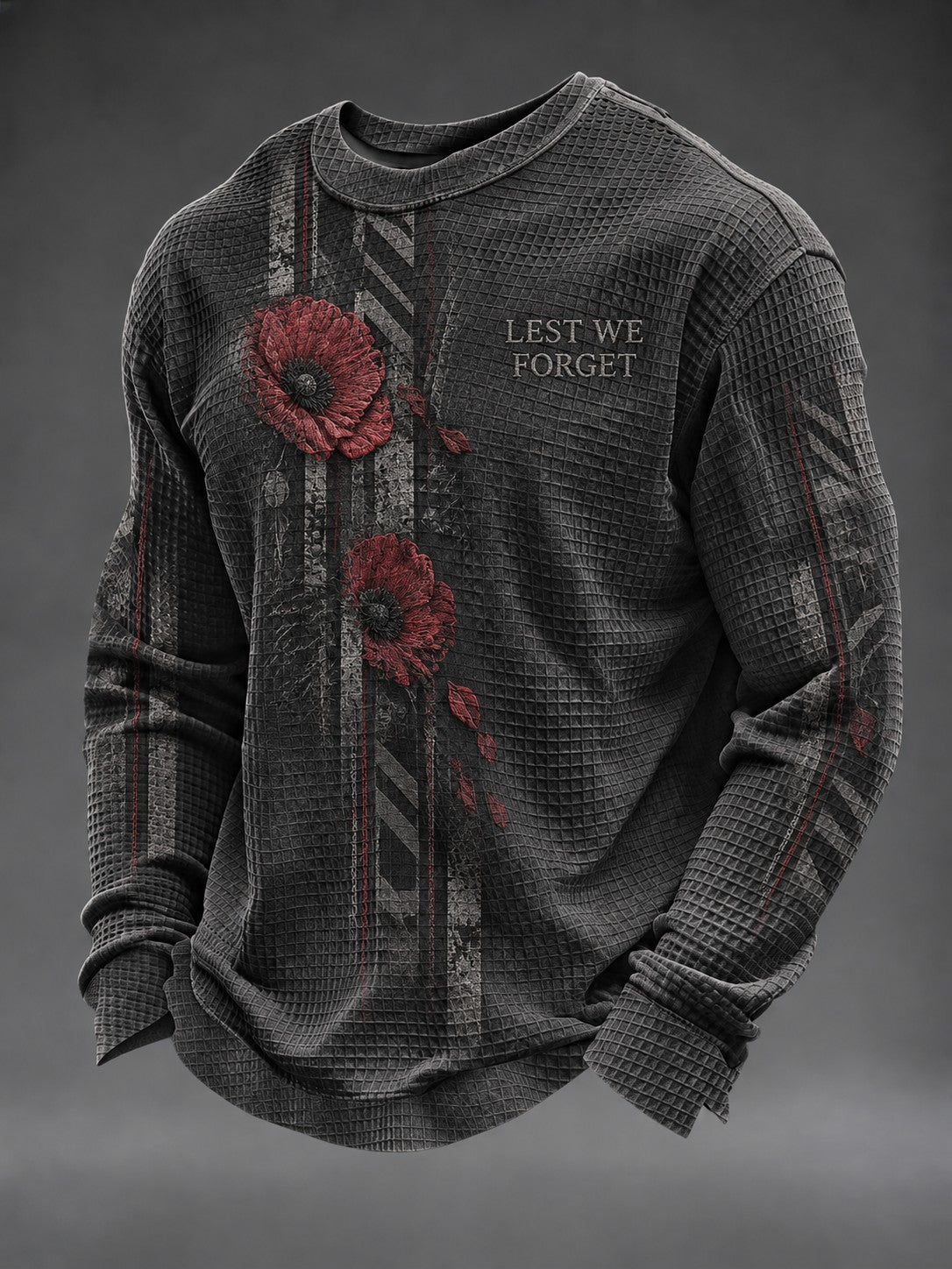 Men's Lest We Forget Printed Waffle Long Sleeve T-Shirt
