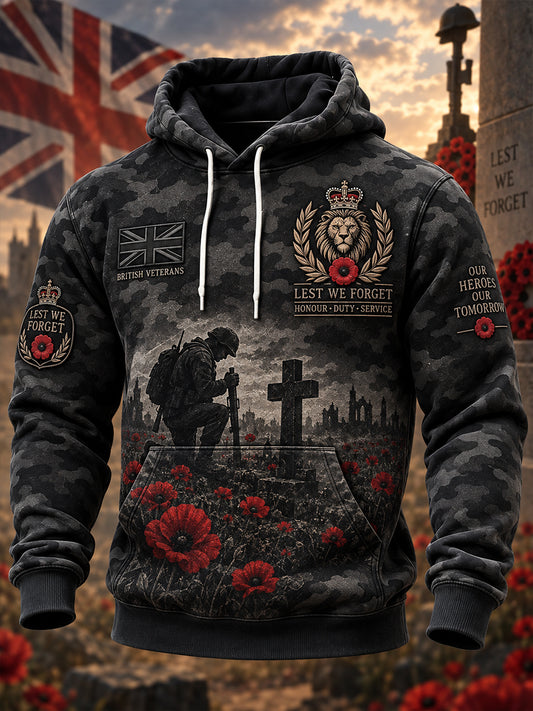 Men's Long-Sleeve Hooded Sweatshirt With Veteran Memorial Graphic Print