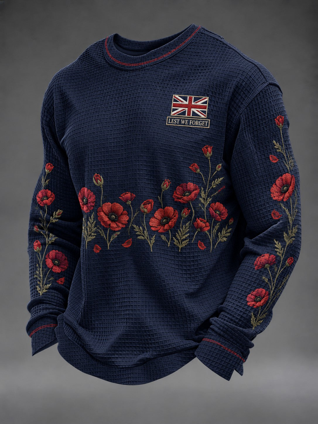 Men's Lest We Forget Printed Waffle Long Sleeve T-Shirt