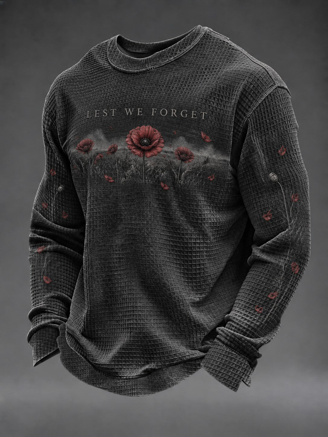 Men's Lest We Forget Printed Waffle Long Sleeve T-Shirt