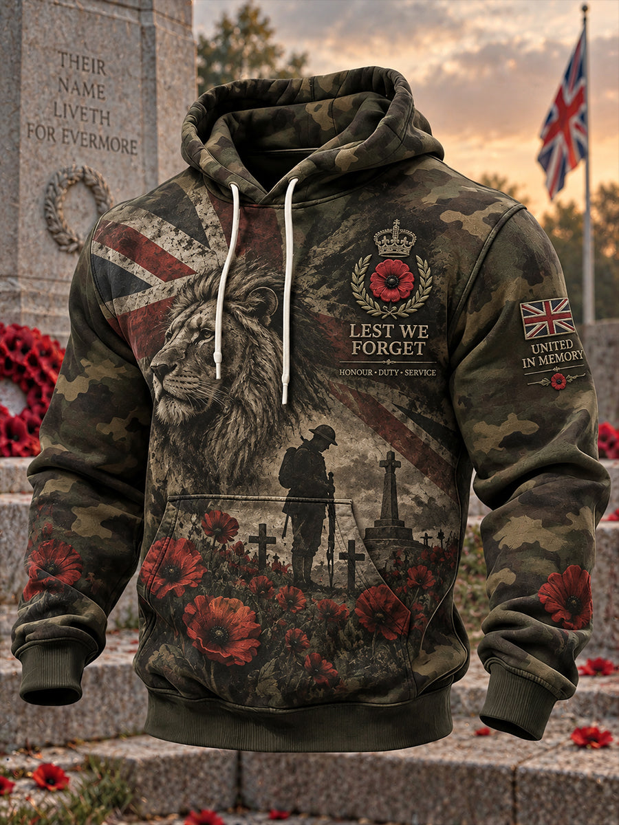 Men's Long-Sleeve Hooded Sweatshirt With Veteran Memorial Graphic Print