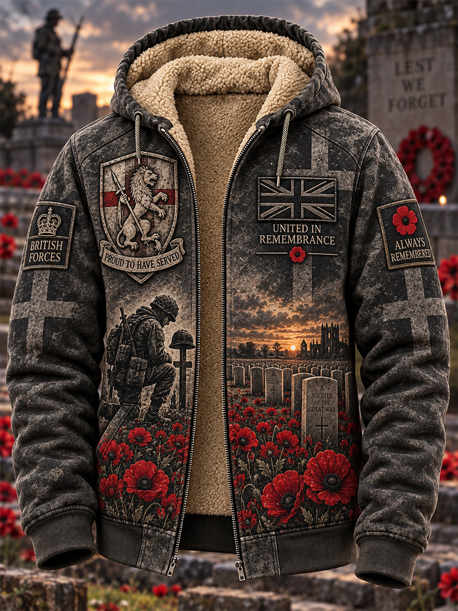 Men's Veteran Memorial Graphic Print Zip-Up Long-Sleeve Hoodie
