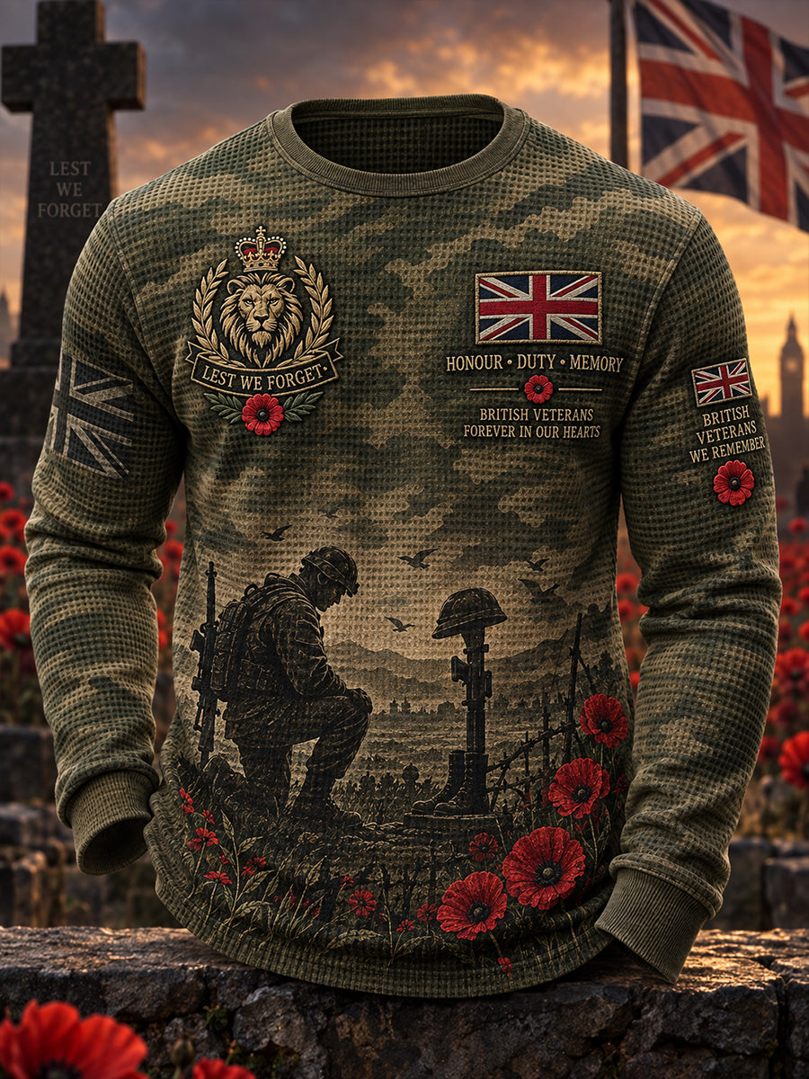 Men's Veteran Memorial Graphic Waffle-Knit Long-Sleeve Top