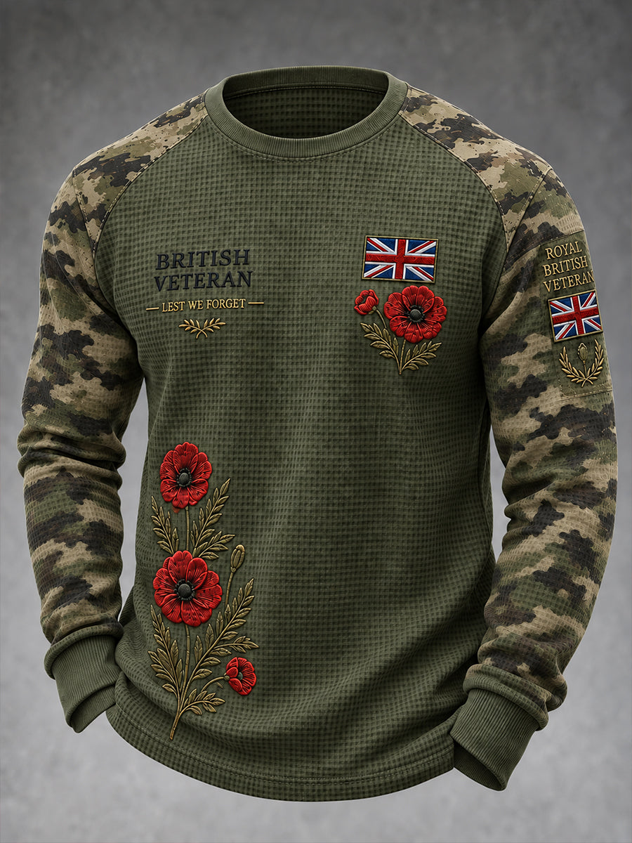 Men's Veteran Memorial Graphic Waffle-Knit Long-Sleeve Top